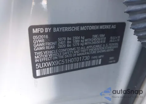 2017 BMW X3 xDrive28I z USA, uszkodzony, nr VIN 5UXWX9C51H0T01730